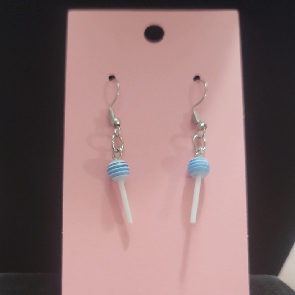 Blue and White Lollipop Earrings